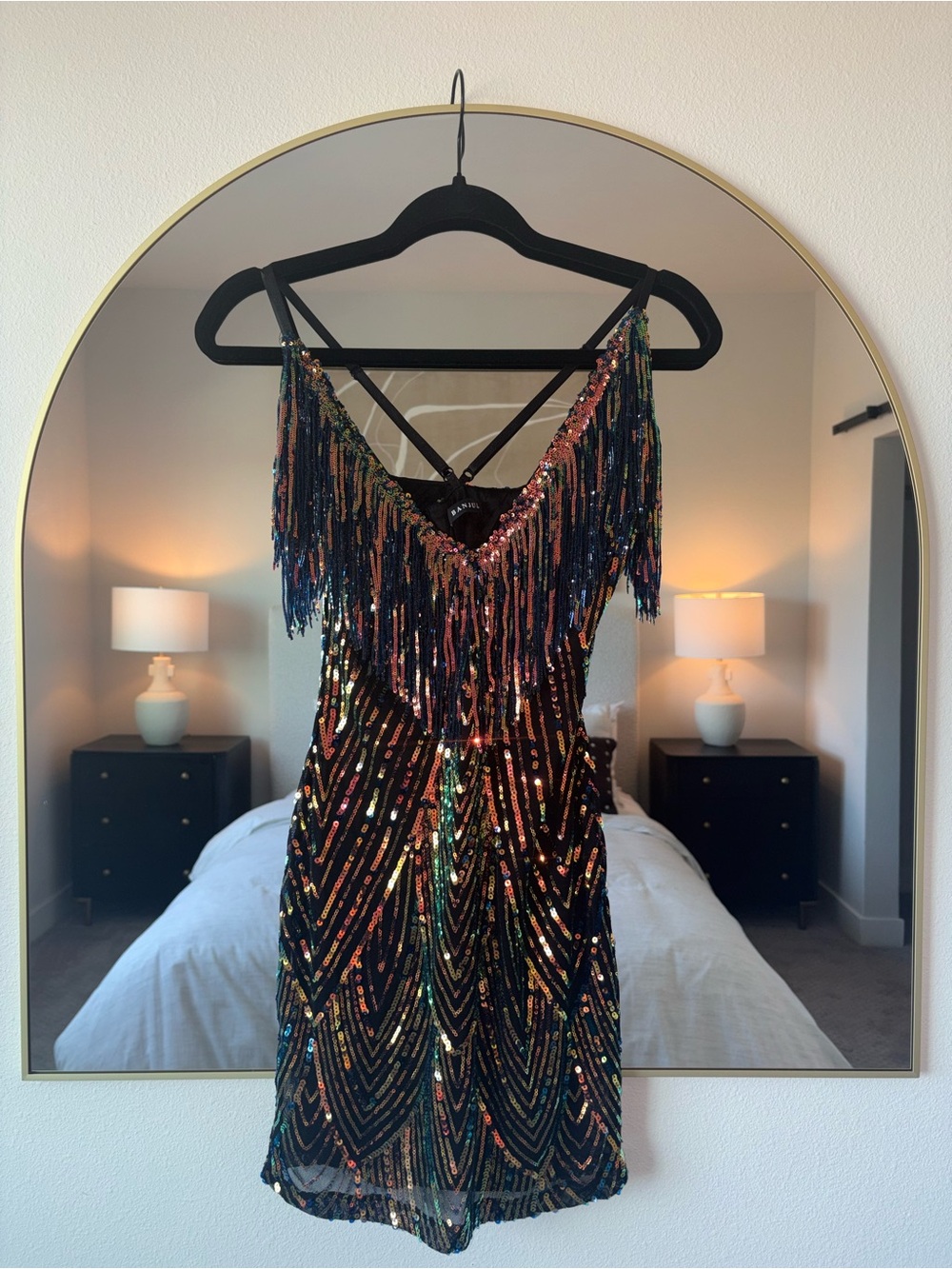 Banjul Black Multi-Sequin Fringe Mini Dress